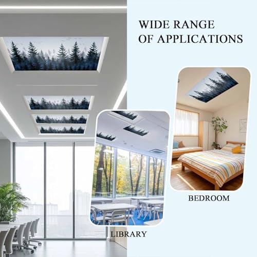 Forest Blue Trees Magnetic Fluorescent Light Covers for Ceiling Lights 2 x 4 Feet, Watercolor Nature Bird Office Classroom Kitchen Drop Ceiling Light Covers Lighting Filters Shade Panel 2 Packs