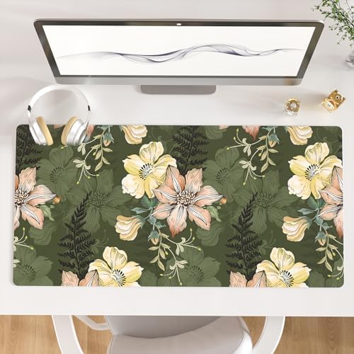 Faux Leather Large Mouse Pad, Office Desk Mat, 31.5"x15.7", Bold Flowers
