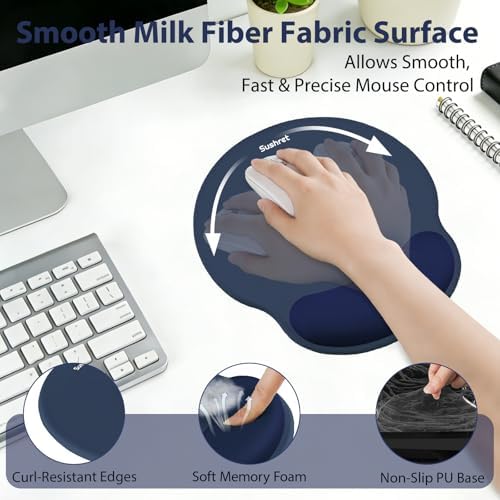 Sushret Mouse Pad and Keyboard Wrist Rest, 3-in-1 Gel Memory Foam Ergonomic Mouse Pad with Wrist Rest Set, Gaming Mousepad Arm Cushion Support for Computer Office Desk Accessories Cute Setup,Dark Blue