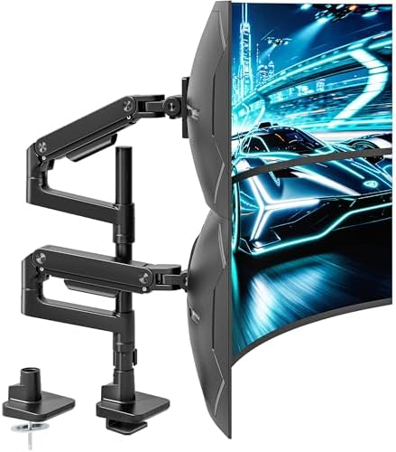 Dual Extra Tall Monitor Arm Desk Mount for 17-49 Inch Monitors, Black