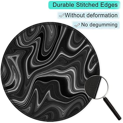 ITNRSIIET Round Mouse Pad with Stitched Edge Premium-Textured Waterproof Non-Slip Rubber Base Desktop Protection Mat Diameter 8.7 inches, Abstract Black and White