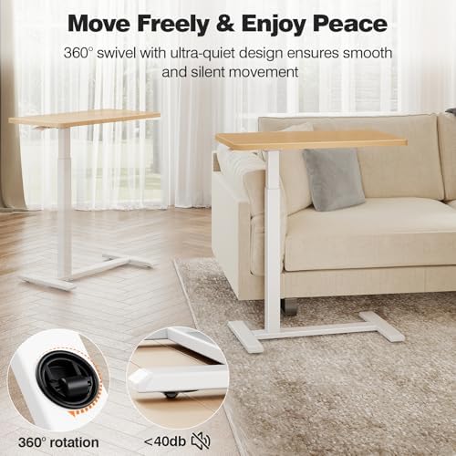 ROMOON Overbed Table with Wheels, Height Adjustable Hospital Bedside Table