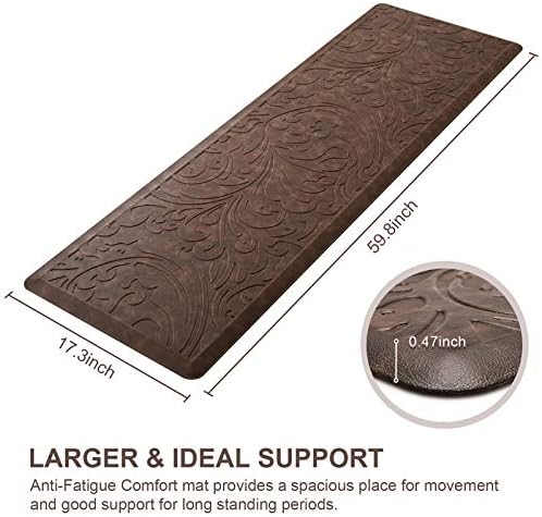 KMAT Kitchen Mat Cushioned Anti-Fatigue Waterproof Non-Slip Standing Mat Ergonomic Comfort Rug for Home,Office,Sink,Laundry,Desk 17.3" (W) x 60"(L),Brown (Pack of 2)