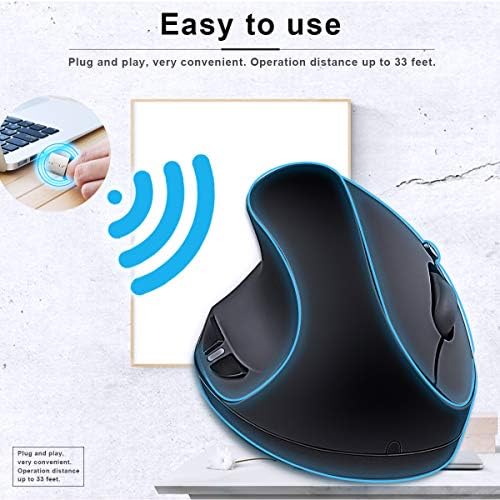 SUNGI Left-Handed Mouse,2.4GHz Ergonomic Vertical DPI 800/1200/1600 Wireless Mouse with USB Receiver for Left Hand,Black