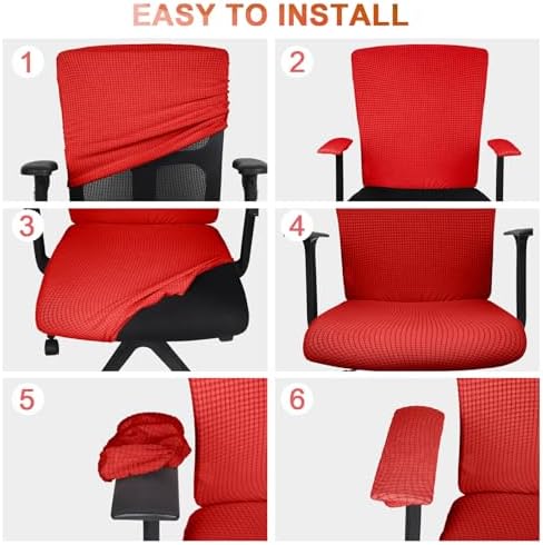 Tallew Office Chair Covers Set Computer Universal Protective Stretchable Chair Seat Covers Desk Armrest Slipcovers Pads Office Cushion Backrest for Rotating(Red)
