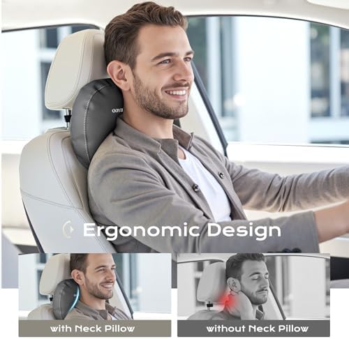 Coverado Car Headrest Pillow Soft Memory Foam Car Neck Support Pillow with Adjustable Strap, Relax Head Muscles Relieve Driving Fatigue, Breathable & Removable Cover
