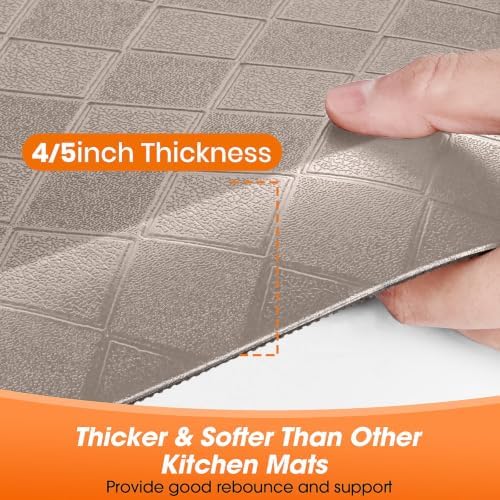 4/5 Inch Extra Thick Kitchen Mats for Floor,Non Slip Anti Fatigue Kitchen Rugs,Waterproof Stain Resistant Sink Mat,Cushioned Standing and Comfort Mats for Office (17"x24" Khaki)