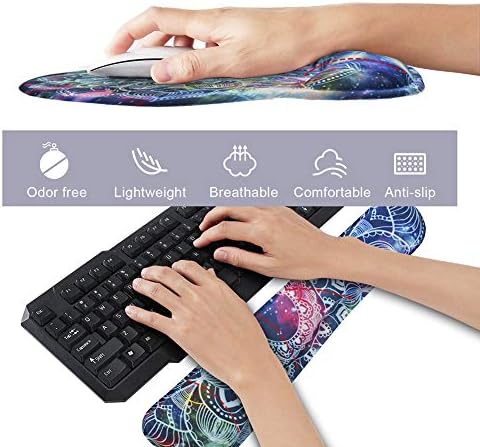 Keyboard Wrist Rest Pad and Mouse pad with Wrist Rest Support Set, Non Slip Rubber Base Wrist Support Mousepad with Ergonomic Comfy Gel Memory Foam for Home Office Efficient Working（Mandala Art)