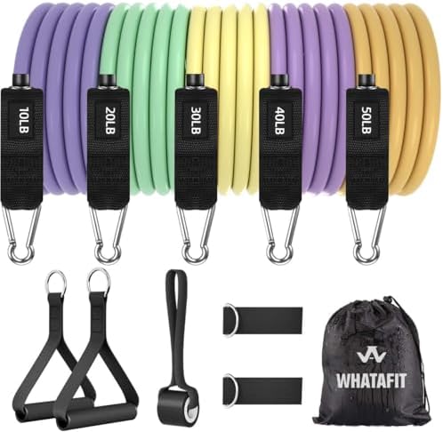 WHATAFIT Resistance Bands with Handles, 150 lb Exercise Bands Set