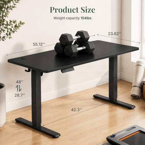 Electric Standing Desk,55in for Home,Office,Gaming,Black