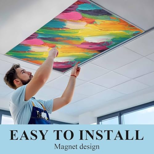 Red Blue Rainbow Brush Abstract Graffiti Street Art Magnetic Fluorescent Light Covers for Ceiling Lights 2 x 4 Feet,Office Classroom Kitchen Drop Ceiling Light Covers Filters Shade Panel 1 Pack