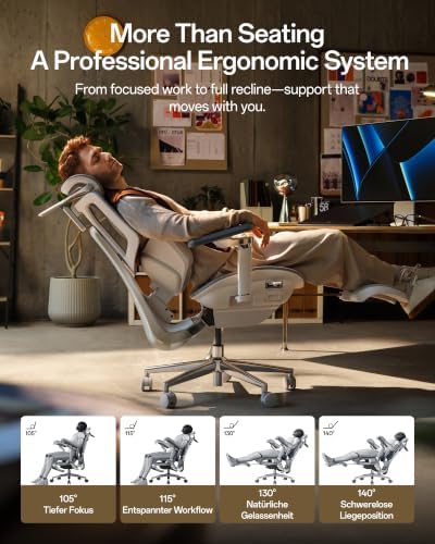 Hbada X7 Smart Ergonomic Chair, Office Chair, with Fully Automated Lumbar Tracking, 4D Adjustable Headrest, 720° Adjustable Armrests, Swivel, Grey