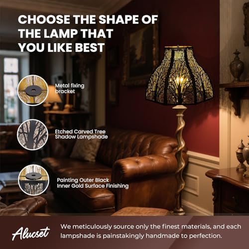Etched Forest Large Metal Lampshade 5.32'' X 13'' X 9.5''For Floor Lamp