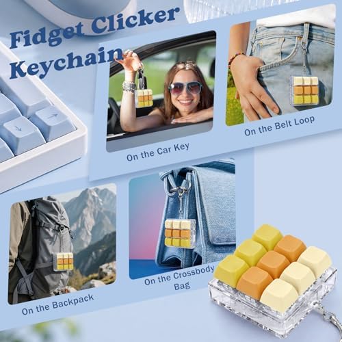Keyboard Fidget Toy, Creamy Fidget Clicker Keyboard Fidget Keychain, Button Fidget Gifts for Adults, Boost Focus & Ease Anxiety Anywhere — Perfect Stress-Relief Gift (3×3 Grid Layout R)