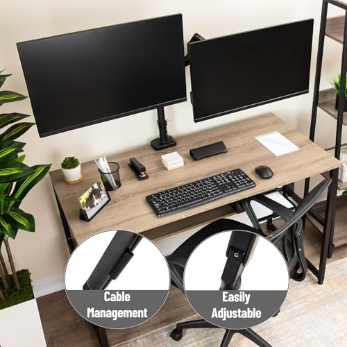 Mind Reader Dual Monitor Arm for 13–32 Inch Screens, Gas Spring VESA Desk Mount, ±180° Rotation, ±65° Tilt, ±180° Swivel, Holds up to 19.8 lbs Each, Integrated Cable Management, Black