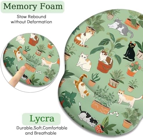 LIMKRIAN Cat Ergonomic Mouse Pad with Wrist Rest, Green Computer Mouse Pad