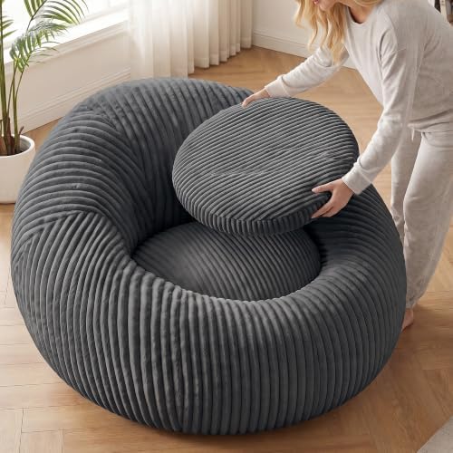 Homkdom Bean Bag Chairs for Adults, Giant Bean Bag Sofa with Armrests, Grey