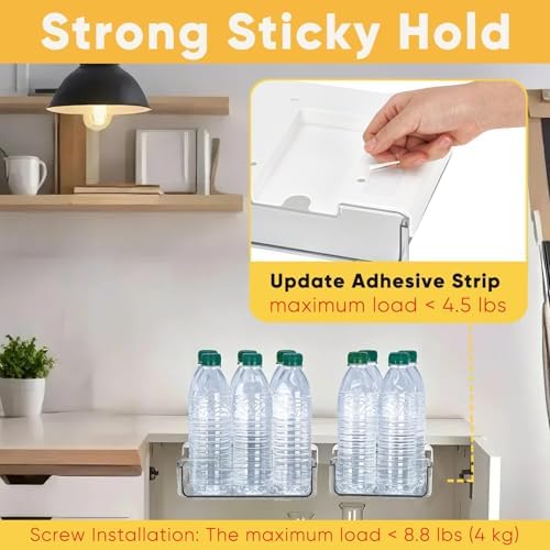 2 Pack Under Desk Hanging Drawer Slide Pull Out, Attachable Clear Acrylic Storage Tray, Easy Hidden Self Adhesive Mount Cabinet Shelf Holder for Tables, Home & Office, Counters, Workstation