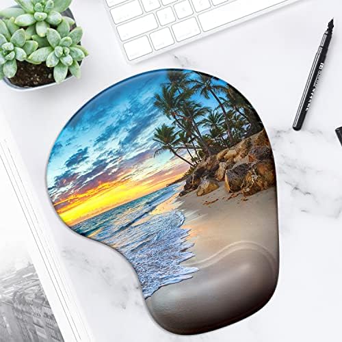 ITNRSIIET Ergonomic Mouse Pad with Gel Wrist Support Wrist Rest Smooth Surface Non-Slip PU Base Comfortable Office Supplies Pain Relief, 9.5 x 8 inches, Beach