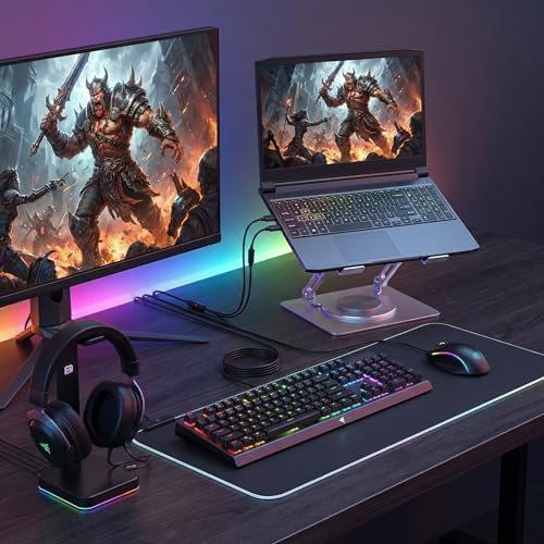 360 Rotating Aluminum Laptop Stand, Adjustable & Foldable Ergonomic Computer Stand, Compatible with MacBook, iPad, Dell, HP up to 16 Inches for Home & Office, Silver