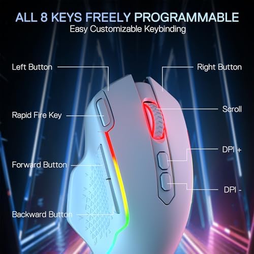 Redragon M810 MAX Wireless RGB Gaming Mouse 12000 DPI Remapping Keys