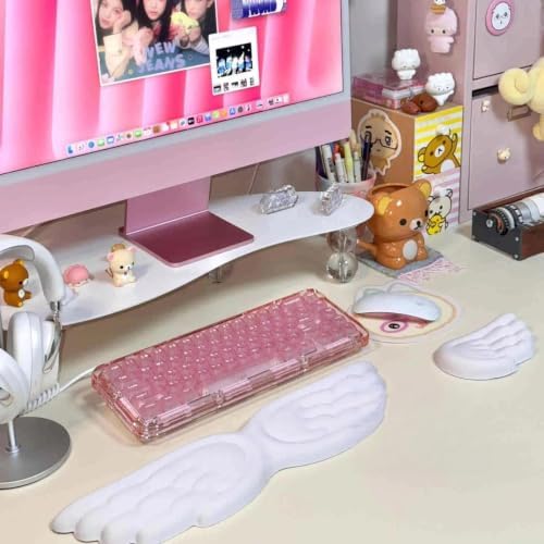 inbesk Angel Wing Wrist Rest Ergonomic Memory Foam Wrist Rest for Computer Keyboard Mouse Set, Cute Gaming Keyboard Cushion Hand Support PU Leather Surface Anti-Slip Waterproof White Angel Wing(white)