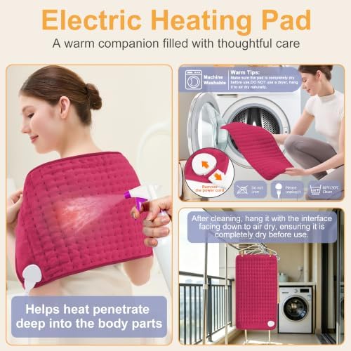Heating Pad,Electric Heating Pads,Heating Pad for Back,Burgundy,24x12 Inch