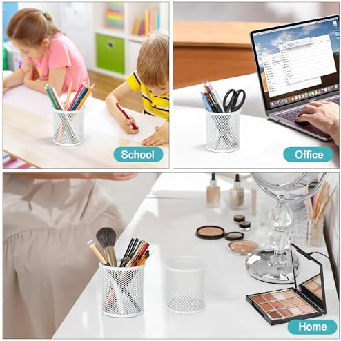 EasyPAG Metal 2-Piece Pen Holder Set Desk Accessories & Workspace Organizers for Classroom, School & Office,White