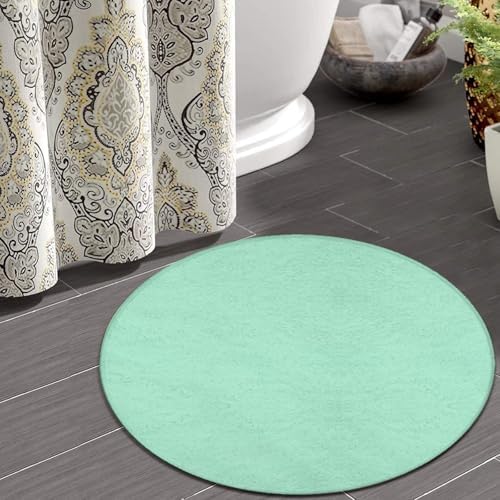 Room Sofa Yoga Soft Round Carpet, Home Decor Non Slip Kitchen Office Circle Rug, Machine Washable Modern Round Area Rug Light Blue, 60inch