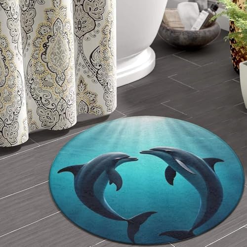Soft Round Yoga Carpet, Office Chair Decor Round Mat for Carpet and Hardwood Floors Dolphins
