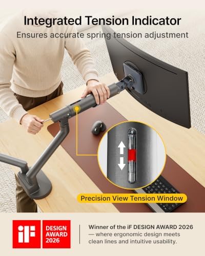 monTEK Aluminum Dual Monitor Arm for 17-40" Screens, 24.3 lbs Each, Gray