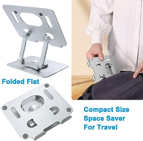 DCHAV Foldable Adjustable Drawing Tablet Stand for Desk iPad Holder Laptop Computer Riser 360 Rotating Ergonomic Aluminum Raised Table for Portable Monitor Phone 5-12 Inch Notebook, Silver