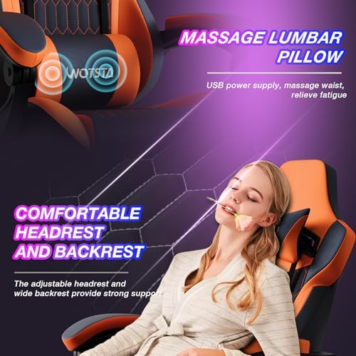 Gaming Chair with Footrest, High Back Gaming Chairs PVC Leather Ergonomic Gamer Chair with Adjustable Headrest Lumbar Support Racing Style Video Gaming Chair for Office/Home (Sky Orange)