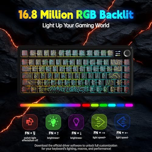 LEOBOG x Aula F75 MAX Wireless Gaming Keyboard w/Smart Display & Knob,75% Hot Swappable Custom Mechanical Keyboard, RGB Backlit,Pre-lubed Linear Switches,Side Printed PBT Topographic Keycaps(Grey)