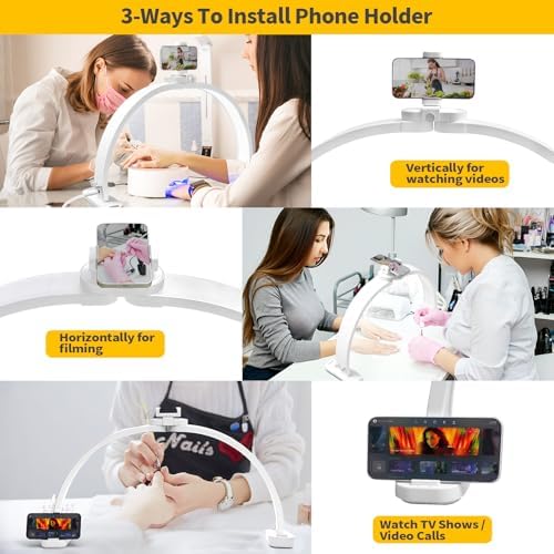CGBE Nail Tech Light: 30.7" Half Moon Nail Desk Lamp with Phone Holder