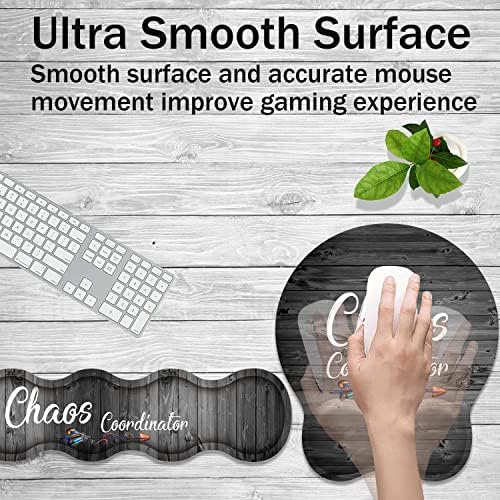 Keyboard and Mouse Wrist Rest Pad Set With Memory Foam - Ergonomic Non-Slip Base for Easy Typing and Pain Relief - Quote Chaos Coordinator (With Coaster)