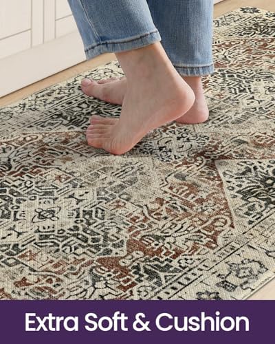 DEXI Kitchen Mats for Floor Cushioned 24x35 Cream Red