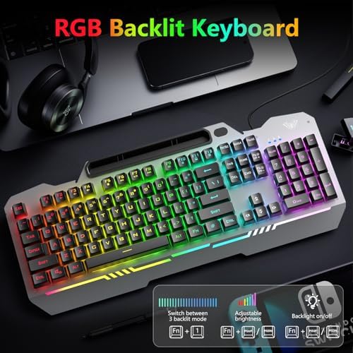 AULA Gaming Keyboard and Mouse,Wired 104-Key Mouse and Keyboard Combo Metal