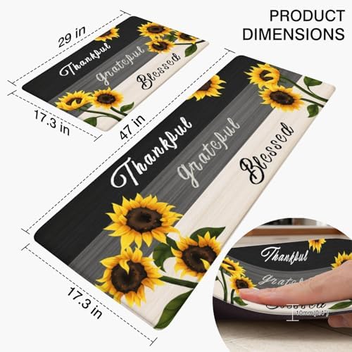 Sunflower Anti Fatigue Kitchen Rugs, 17.3"x47"+17.3"x29"