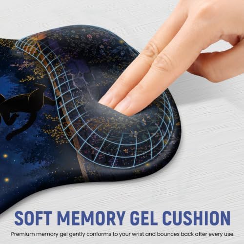 Ergonomic Mouse Pad with Wrist Rest, Gel Wrist Support, Starlit Cat