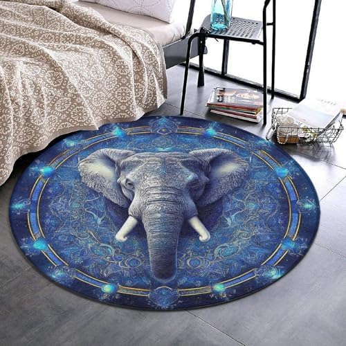 Large Round Area Rug Home Decor Modern Bathroom Rug Kitchen Office Circle Rug for Living Room Sofa Circle Cute Mat Mandala Elephant Art, 24inch