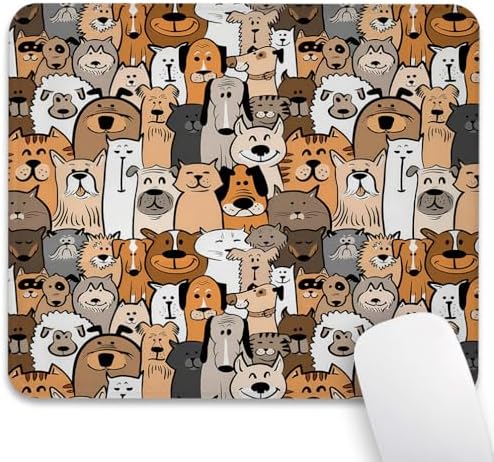 Cats and Dogs Mouse Pad, Retro Funny Domestic Animals Design Desk Mat