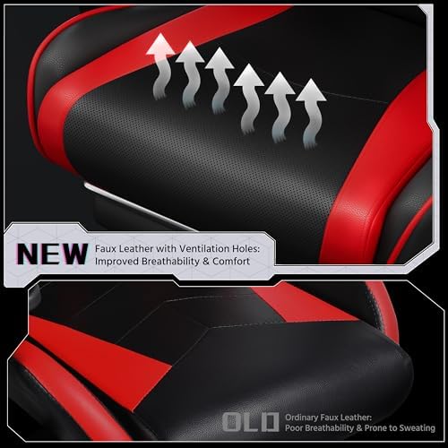 Yaheetech Gaming Chair with Footrest Massage Lumbar Pillow Black and Red