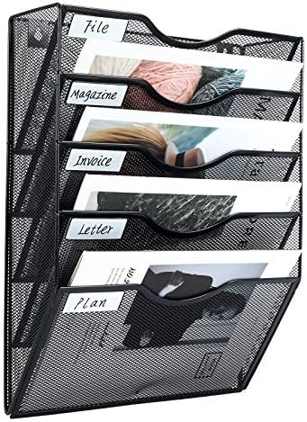 PAG-Mass Hanging Wall File Holder Mail Organizer Wall Mount Document Letter Rack, 5-Tier, Black