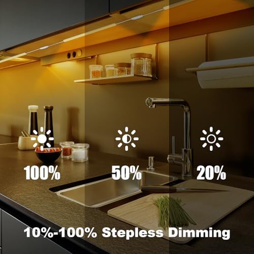 6PCS x 12 Inch Under Cabinet Lights Plug-in, Warm White 3000K Dimmable LED Under Cabinet Lighting, Under Counter Lights with Memory Function, LED Light Bars for Kitchen