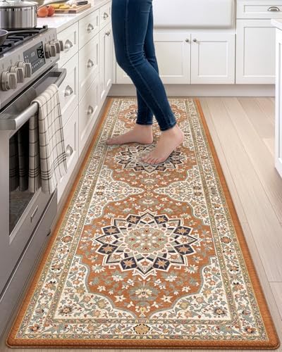DEXI Kitchen Floor Mats Cushioned Anti Fatigue Runner Rug 24x87 Orange