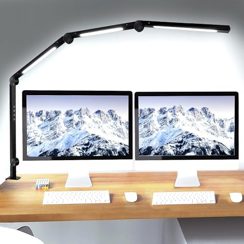 LED Desk Lamp with Clamp & Flexible Arm - 3 Light Sources, 4 Color Modes & 5 Brightness Levels, Eye-Caring Table Light with Memory Function