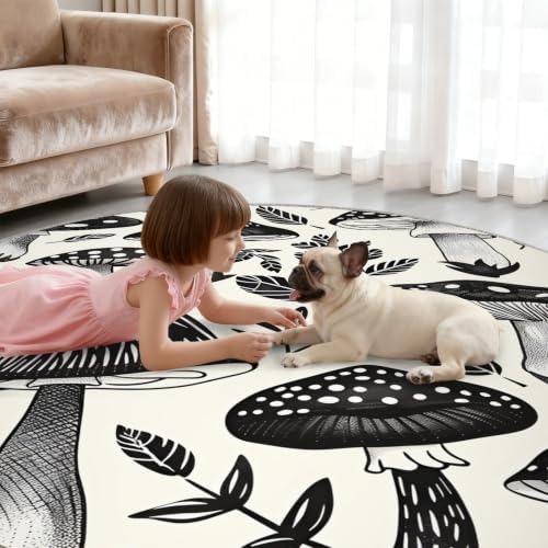 Mushroom Round Rug - 2ft Small Abstract Mushroom Round Area Rug for Entryway, 3D Plant Circle Rugs Washable Non-Slip Carpet for Bathroom Bedside Kitchen Decor Mat