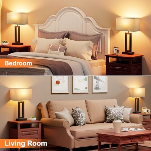 Seealle Nightstand Table Lamps for Bedrooms Set of 2 - Touch Bedside Lamp with USB C+A, 3 Way Dimmable Living Room End Tables 2, Modern Night Stand Bed Side Guest Room(Grey) B. Grey
