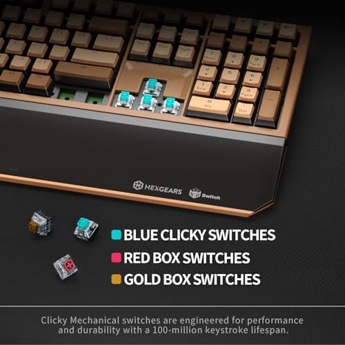 Hexgears X5 Wireless Mechanical Keyboard Full Size 108 Keys, Kailh Box 3.0 Linear Switch, Ergonomic, N-Key Rollover, Backlit Gaming Keyboard with Wrist Rest (Coffee)